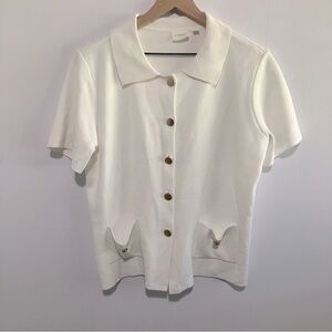 Cyrus White Button-Up Short Sleeve Cardigan with Pockets Size Large